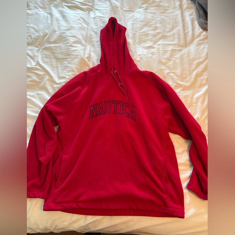 Nautica Red Hooded Pullover Sweatshirt